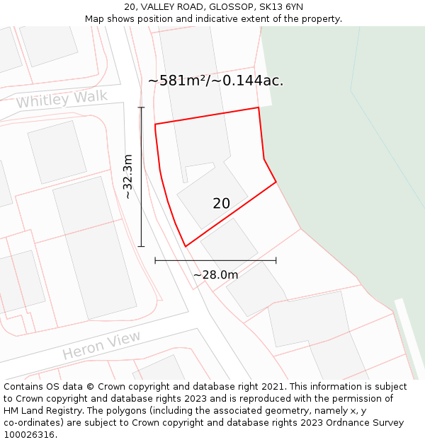 20, VALLEY ROAD, GLOSSOP, SK13 6YN: Plot and title map