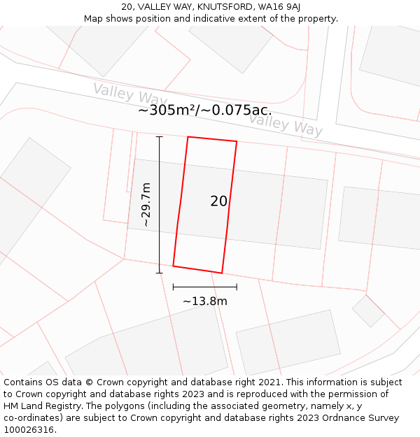 20, VALLEY WAY, KNUTSFORD, WA16 9AJ: Plot and title map