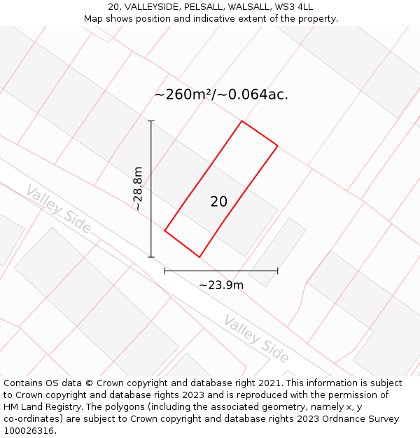 20, VALLEYSIDE, PELSALL, WALSALL, WS3 4LL: Plot and title map