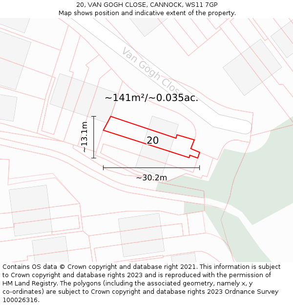 20, VAN GOGH CLOSE, CANNOCK, WS11 7GP: Plot and title map