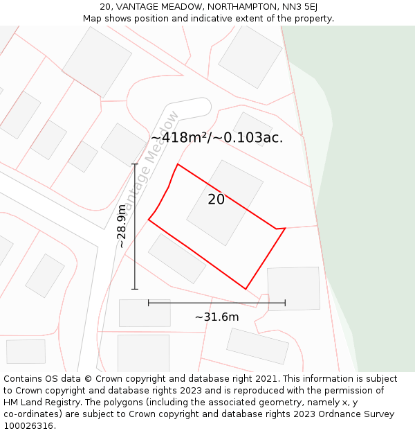 20, VANTAGE MEADOW, NORTHAMPTON, NN3 5EJ: Plot and title map