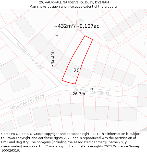 20, VAUXHALL GARDENS, DUDLEY, DY2 8AH: Plot and title map