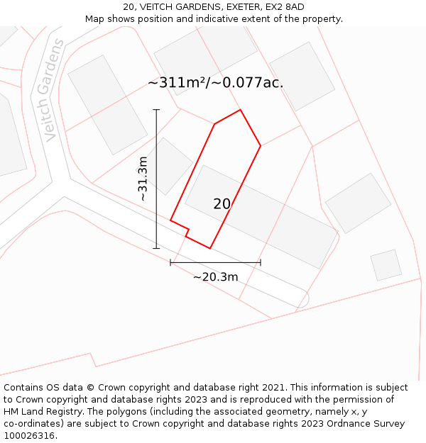 20, VEITCH GARDENS, EXETER, EX2 8AD: Plot and title map