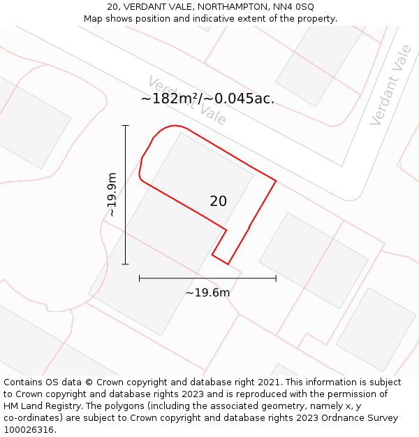 20, VERDANT VALE, NORTHAMPTON, NN4 0SQ: Plot and title map