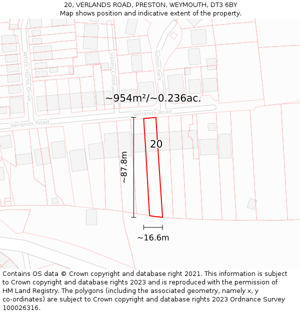 20, VERLANDS ROAD, PRESTON, WEYMOUTH, DT3 6BY: Plot and title map