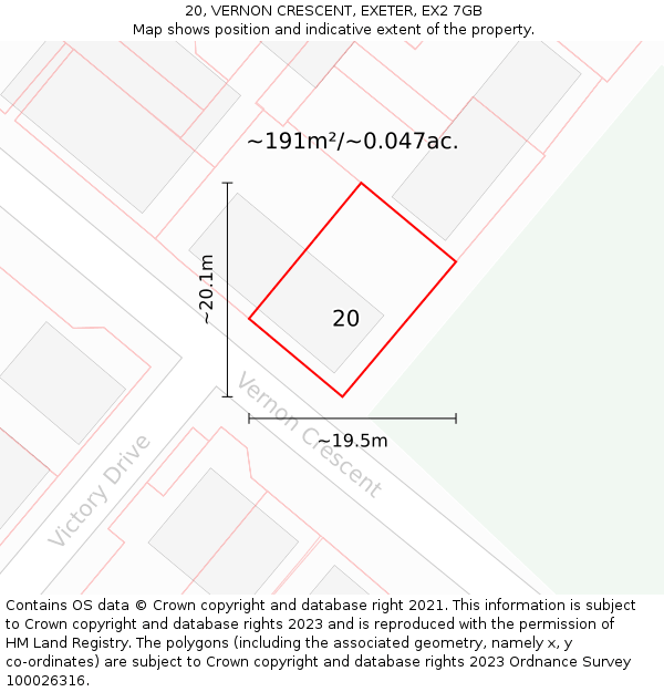 20, VERNON CRESCENT, EXETER, EX2 7GB: Plot and title map