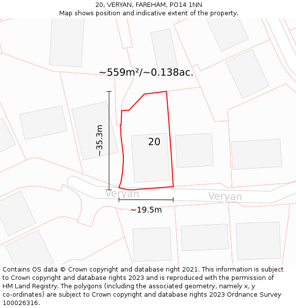 20, VERYAN, FAREHAM, PO14 1NN: Plot and title map