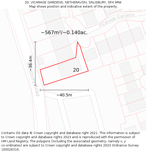 20, VICARAGE GARDENS, NETHERAVON, SALISBURY, SP4 9RW: Plot and title map