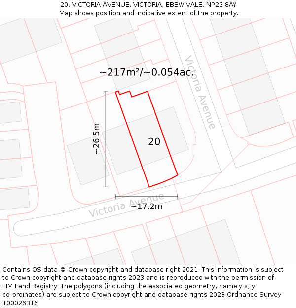 20, VICTORIA AVENUE, VICTORIA, EBBW VALE, NP23 8AY: Plot and title map