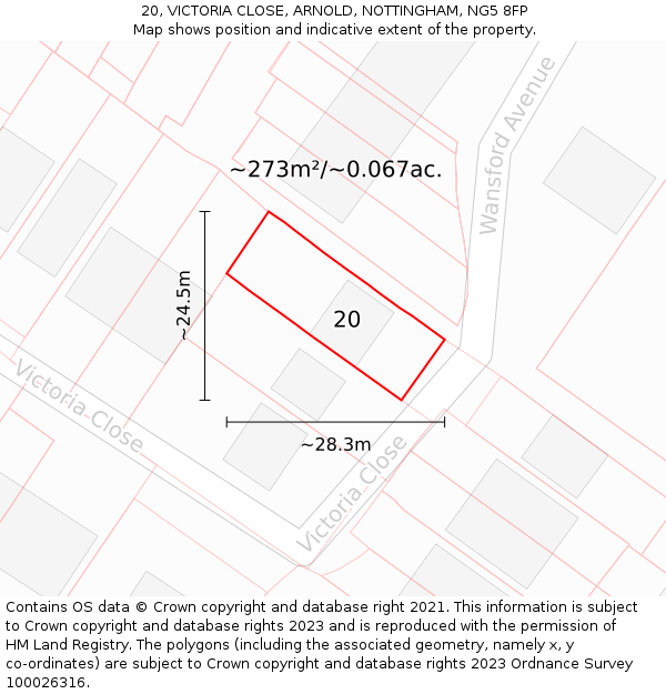 20, VICTORIA CLOSE, ARNOLD, NOTTINGHAM, NG5 8FP: Plot and title map