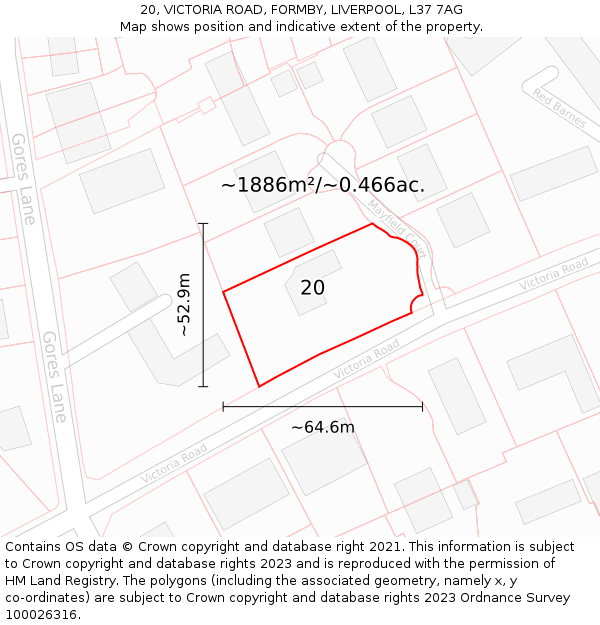 20, VICTORIA ROAD, FORMBY, LIVERPOOL, L37 7AG: Plot and title map