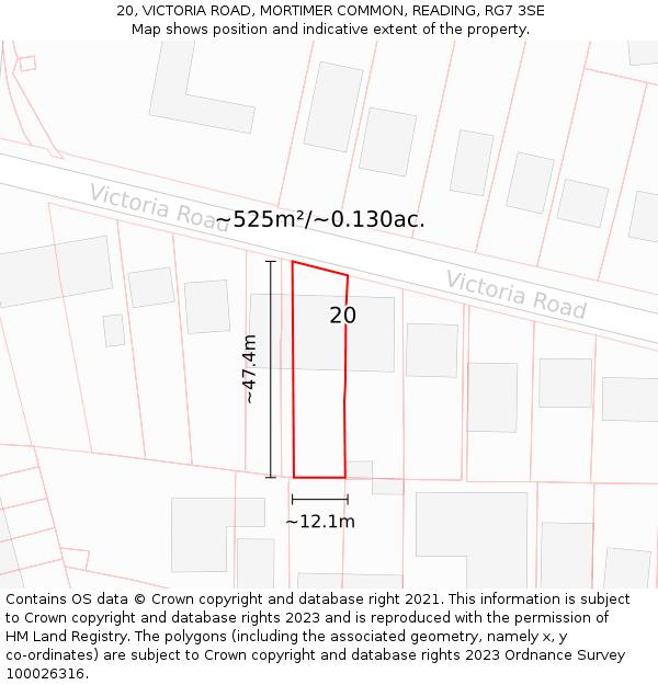 20, VICTORIA ROAD, MORTIMER COMMON, READING, RG7 3SE: Plot and title map