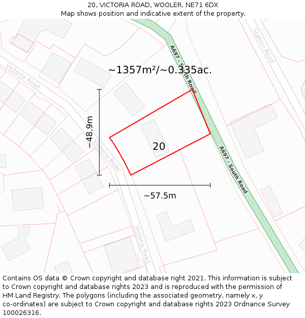 20, VICTORIA ROAD, WOOLER, NE71 6DX: Plot and title map