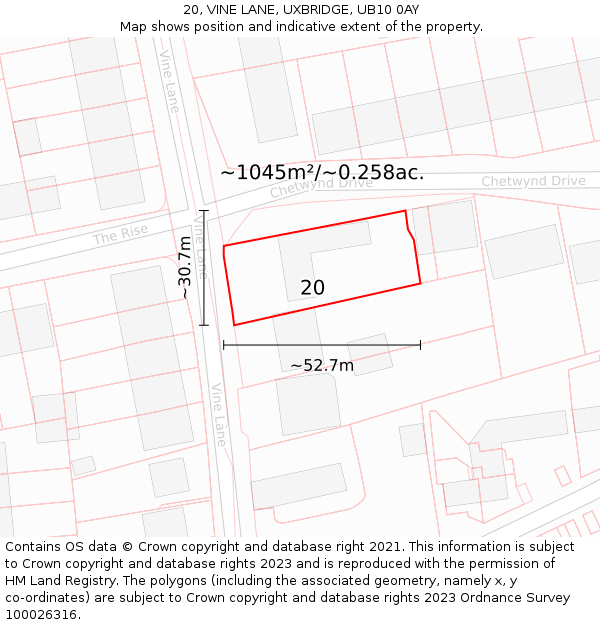 20, VINE LANE, UXBRIDGE, UB10 0AY: Plot and title map