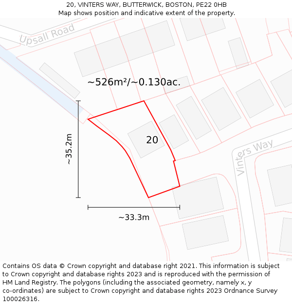 20, VINTERS WAY, BUTTERWICK, BOSTON, PE22 0HB: Plot and title map