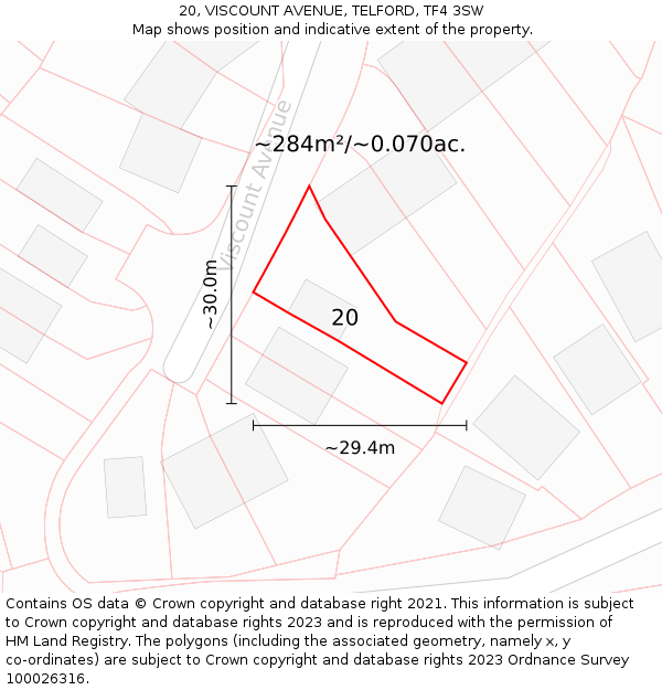 20, VISCOUNT AVENUE, TELFORD, TF4 3SW: Plot and title map