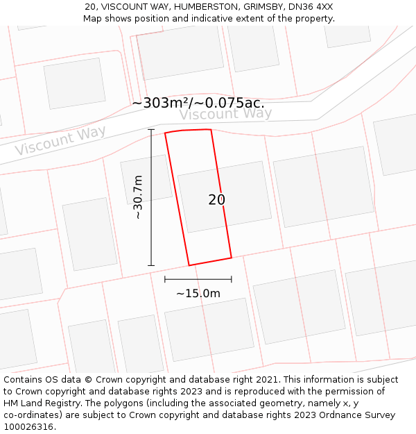 20, VISCOUNT WAY, HUMBERSTON, GRIMSBY, DN36 4XX: Plot and title map