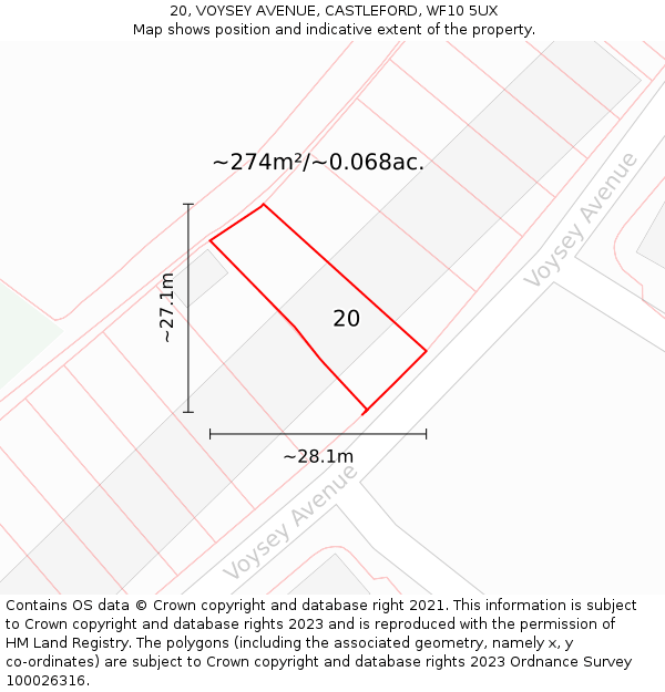 20, VOYSEY AVENUE, CASTLEFORD, WF10 5UX: Plot and title map