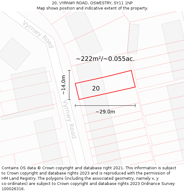 20, VYRNWY ROAD, OSWESTRY, SY11 1NP: Plot and title map