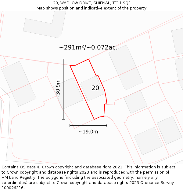 20, WADLOW DRIVE, SHIFNAL, TF11 9QF: Plot and title map