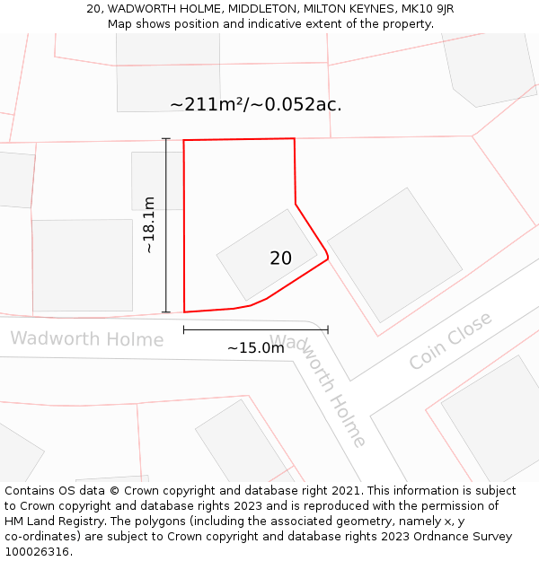 20, WADWORTH HOLME, MIDDLETON, MILTON KEYNES, MK10 9JR: Plot and title map