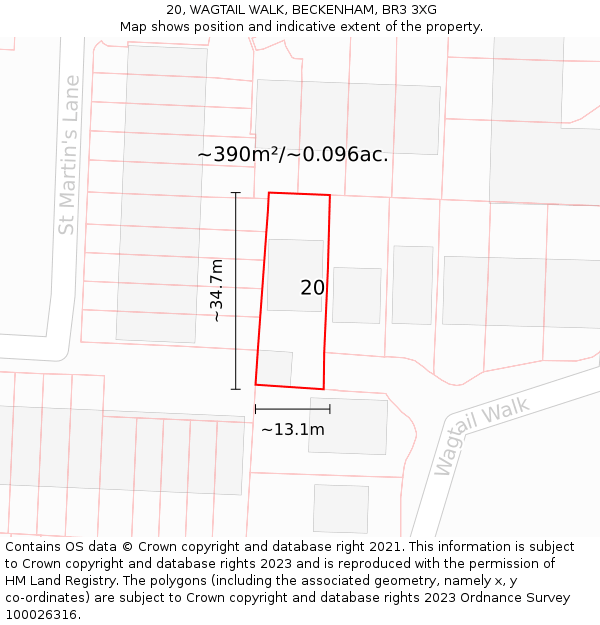 20, WAGTAIL WALK, BECKENHAM, BR3 3XG: Plot and title map
