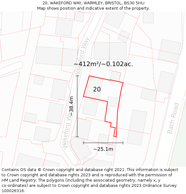 20, WAKEFORD WAY, WARMLEY, BRISTOL, BS30 5HU: Plot and title map