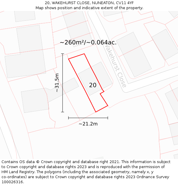 20, WAKEHURST CLOSE, NUNEATON, CV11 4YF: Plot and title map
