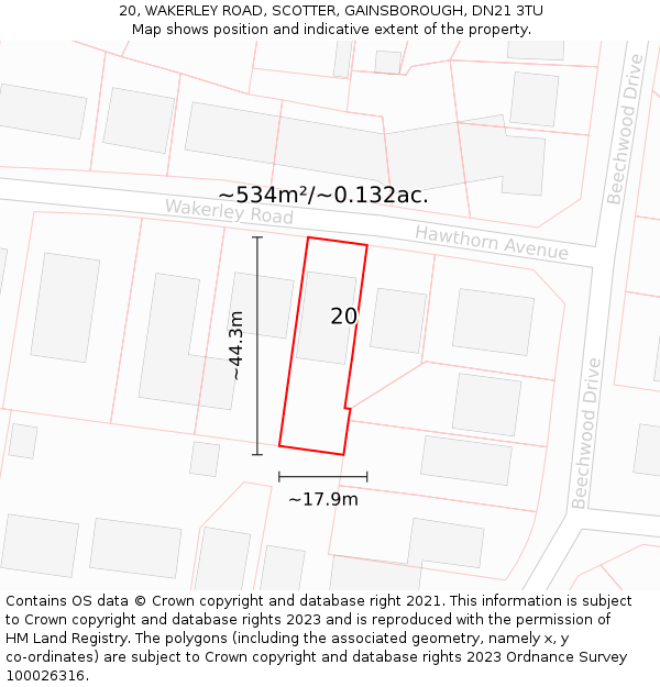 20, WAKERLEY ROAD, SCOTTER, GAINSBOROUGH, DN21 3TU: Plot and title map