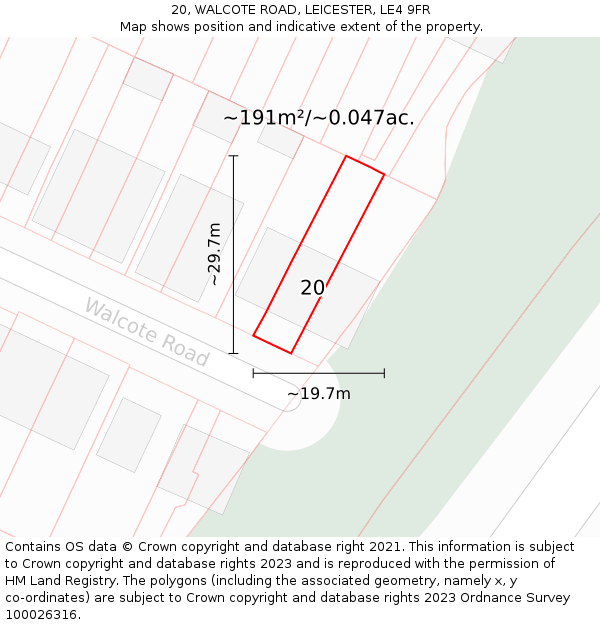 20, WALCOTE ROAD, LEICESTER, LE4 9FR: Plot and title map