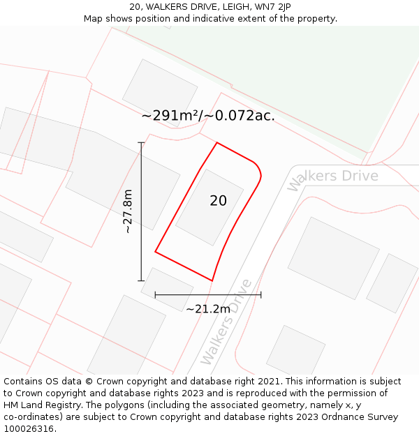 20, WALKERS DRIVE, LEIGH, WN7 2JP: Plot and title map