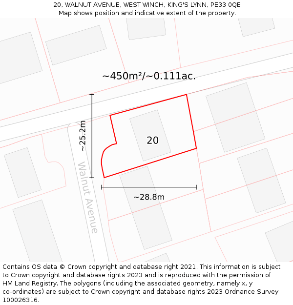 20, WALNUT AVENUE, WEST WINCH, KING'S LYNN, PE33 0QE: Plot and title map