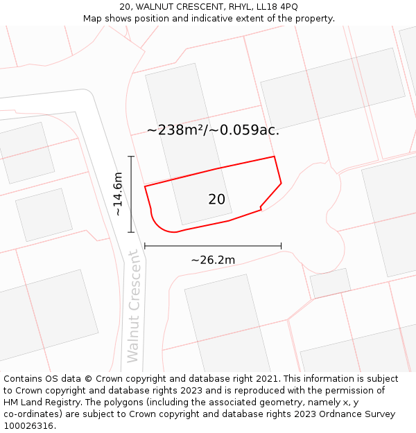 20, WALNUT CRESCENT, RHYL, LL18 4PQ: Plot and title map