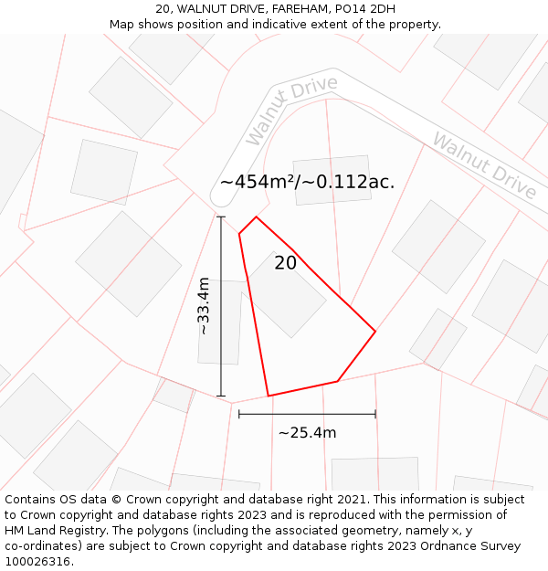 20, WALNUT DRIVE, FAREHAM, PO14 2DH: Plot and title map