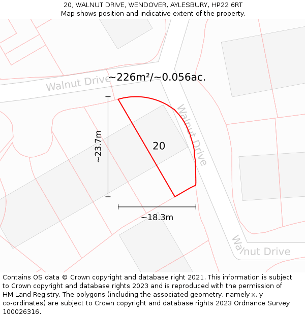 20, WALNUT DRIVE, WENDOVER, AYLESBURY, HP22 6RT: Plot and title map