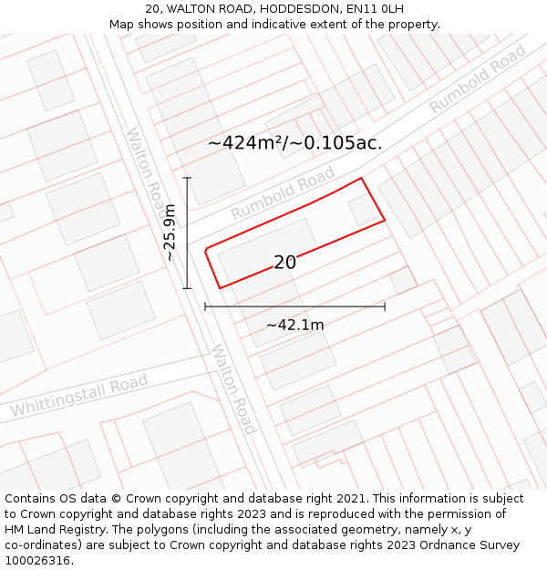 20, WALTON ROAD, HODDESDON, EN11 0LH: Plot and title map