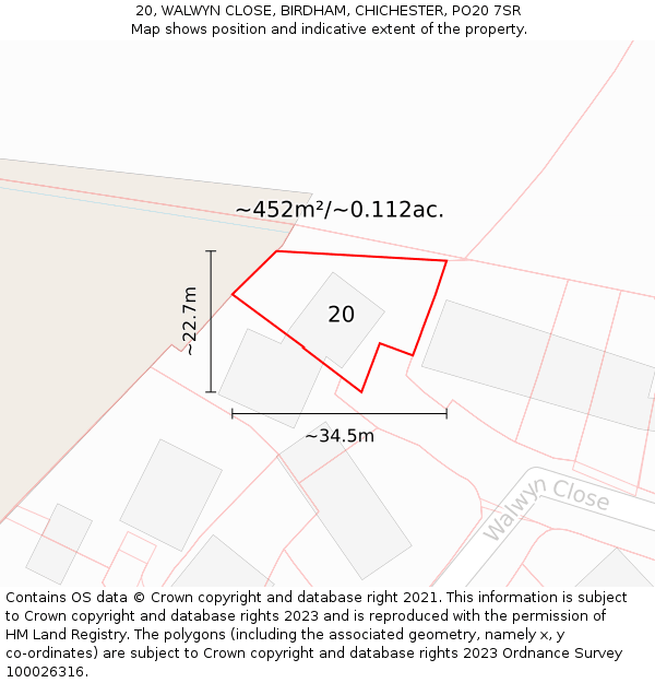20, WALWYN CLOSE, BIRDHAM, CHICHESTER, PO20 7SR: Plot and title map