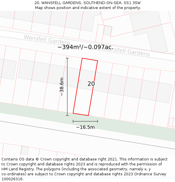 20, WANSFELL GARDENS, SOUTHEND-ON-SEA, SS1 3SW: Plot and title map