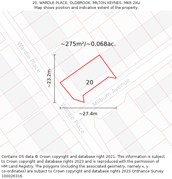 20, WARDLE PLACE, OLDBROOK, MILTON KEYNES, MK6 2XU: Plot and title map