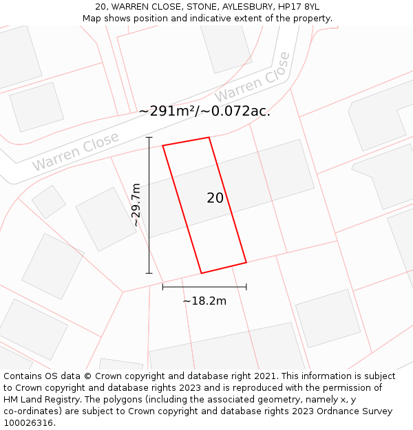 20, WARREN CLOSE, STONE, AYLESBURY, HP17 8YL: Plot and title map