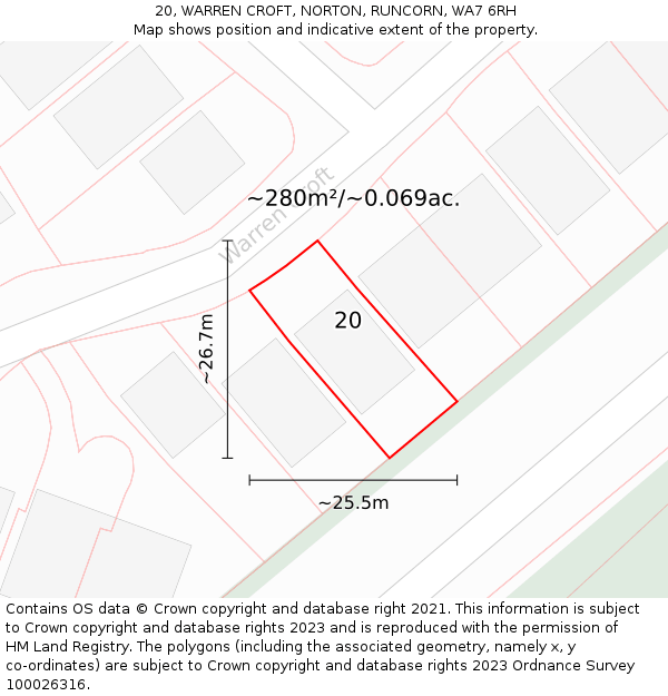 20, WARREN CROFT, NORTON, RUNCORN, WA7 6RH: Plot and title map