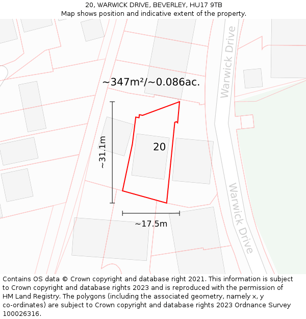 20, WARWICK DRIVE, BEVERLEY, HU17 9TB: Plot and title map