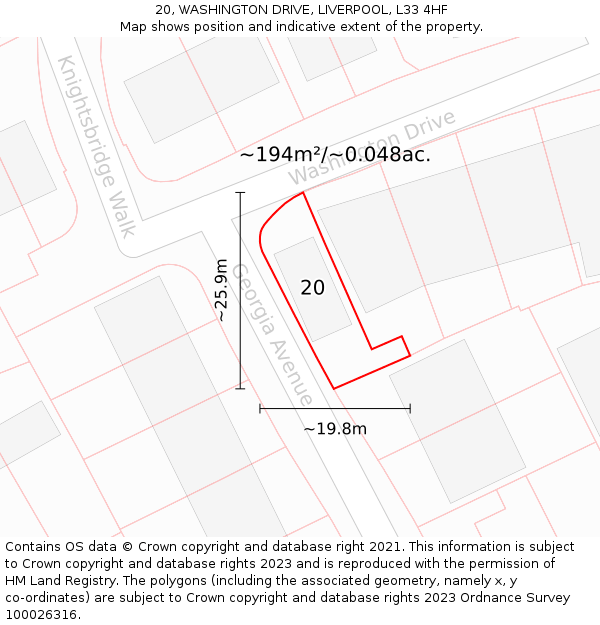 20, WASHINGTON DRIVE, LIVERPOOL, L33 4HF: Plot and title map