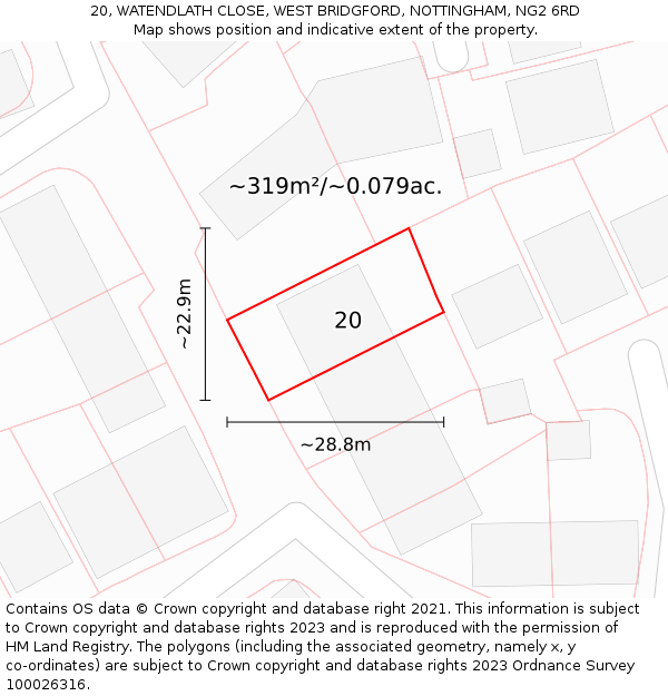 20, WATENDLATH CLOSE, WEST BRIDGFORD, NOTTINGHAM, NG2 6RD: Plot and title map