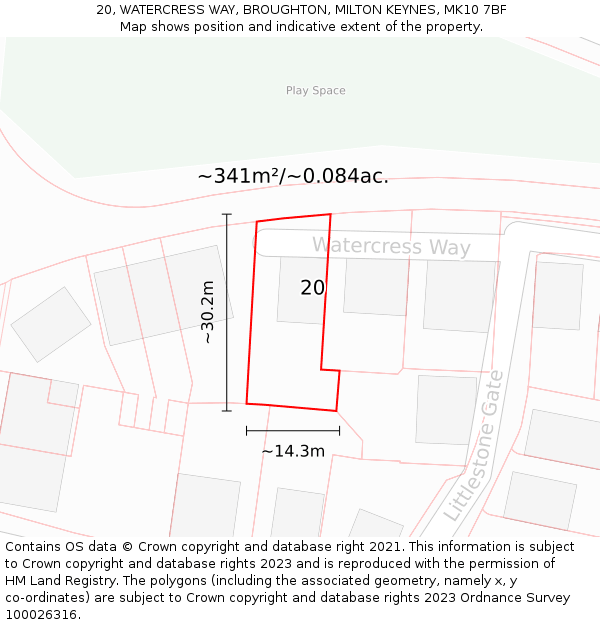 20, WATERCRESS WAY, BROUGHTON, MILTON KEYNES, MK10 7BF: Plot and title map