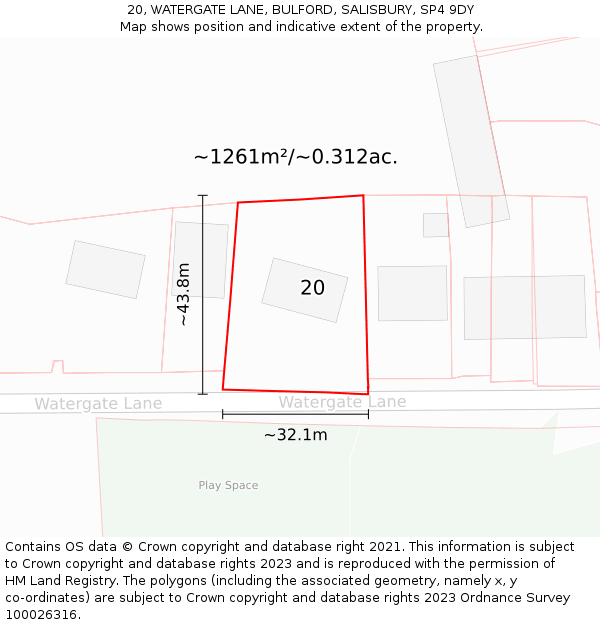 20, WATERGATE LANE, BULFORD, SALISBURY, SP4 9DY: Plot and title map