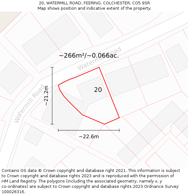 20, WATERMILL ROAD, FEERING, COLCHESTER, CO5 9SR: Plot and title map