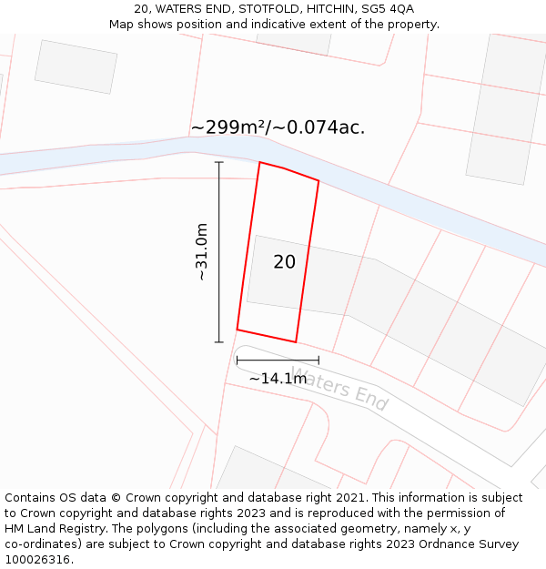 20, WATERS END, STOTFOLD, HITCHIN, SG5 4QA: Plot and title map