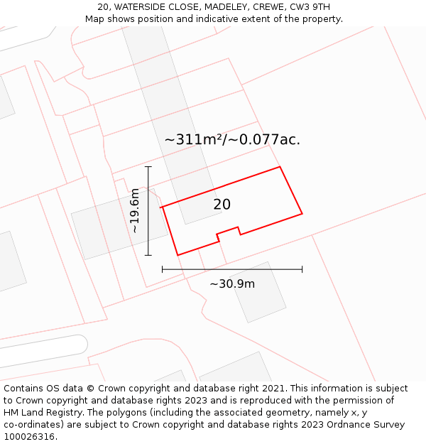 20, WATERSIDE CLOSE, MADELEY, CREWE, CW3 9TH: Plot and title map