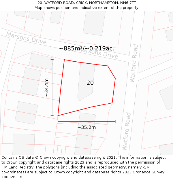 20, WATFORD ROAD, CRICK, NORTHAMPTON, NN6 7TT: Plot and title map